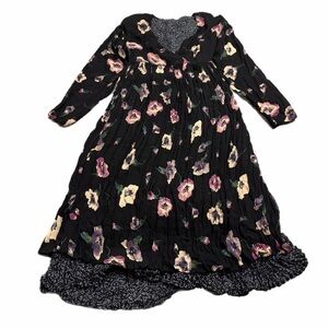 Vintage 70s Olivia Floral Empire Waist Layered Maxi Dress Rayon (Black/Multi) M